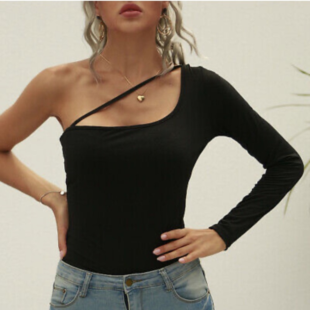 One Shoulder Long Sleeve Black Fitted NWOT Top S